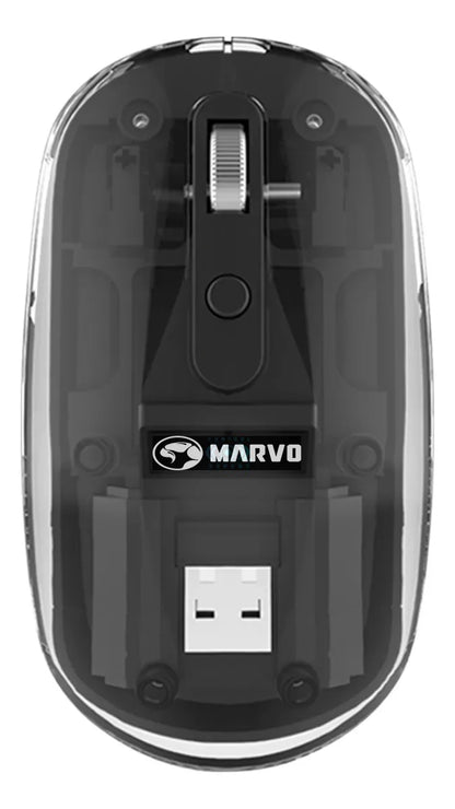 Souris Marvo M810W BK transparente double sans fil 2,4 GHz + Bluetooth 5.2 – 1600 DPI, 7 couleurs