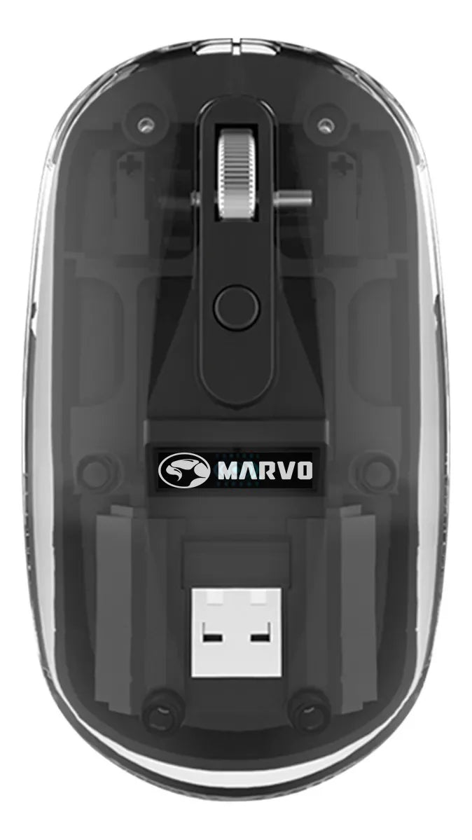 Mouse Marvo M810W BK Transparente Dual Inalámbrico 2.4G + Bluetooth 5.2 – 1600 DPI, 7 Colores