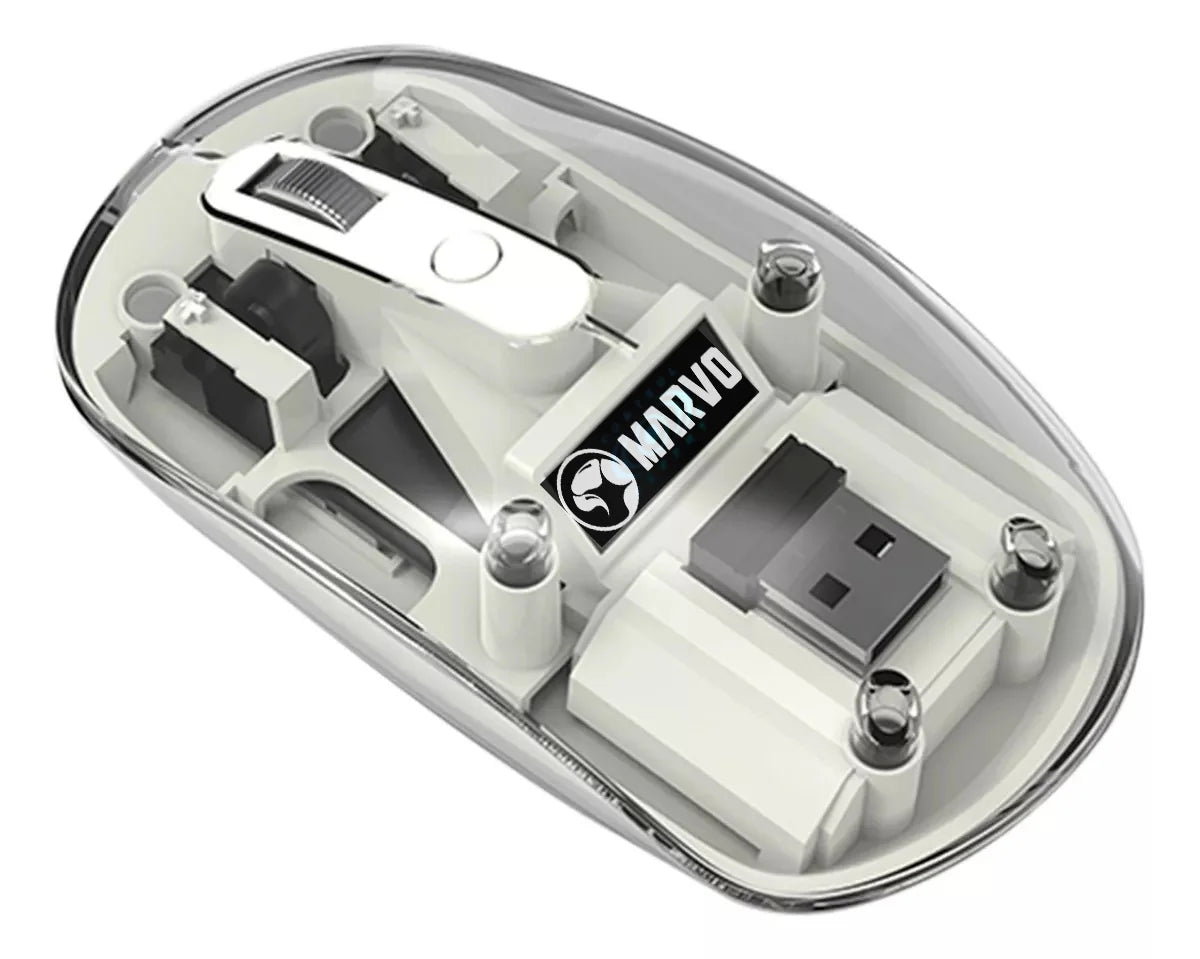 Souris Marvo M810W WH Transparente Sans fil Double Mode 2.4G + Bluetooth – 1600 DPI, 7 Couleurs RGB