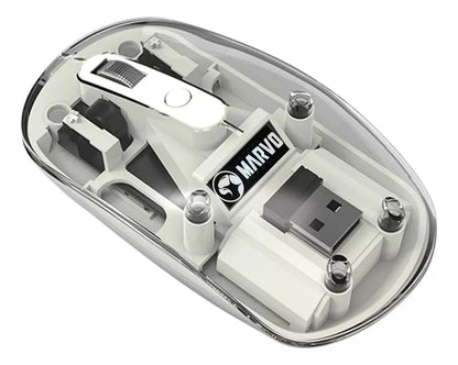 Souris Marvo M810W WH Transparente Sans fil Double Mode 2.4G + Bluetooth – 1600 DPI, 7 Couleurs RGB