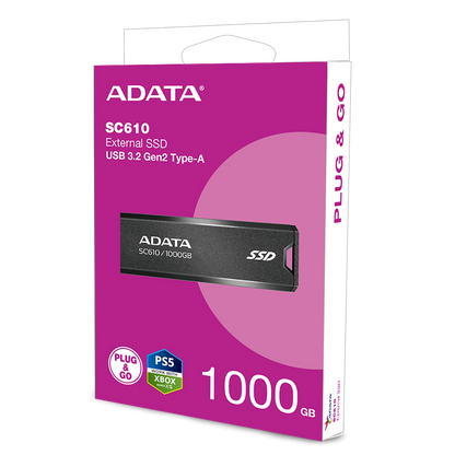 External SSD ADATA SC610 1TB USB 3.2 Gen2 – 550MB/s, pen drive format