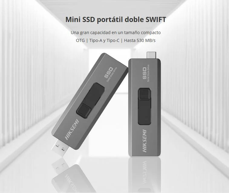 SSD Externo Dual Mini Hiksemi SWIFT 1TB USB-A + USB-C 3.2 Gen 2 – 530MB/s