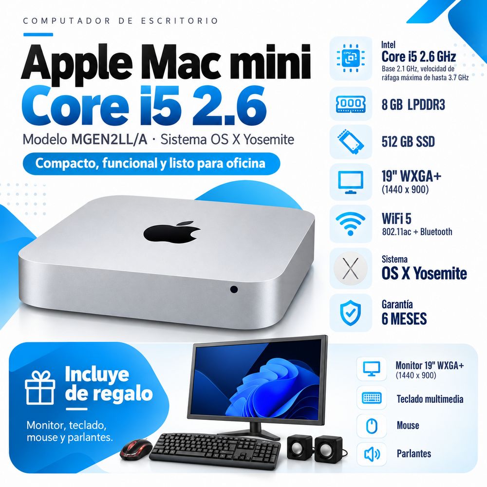 Apple Mac mini Core i5 2,6 GHz MGEN2LL/A con SSD 512 GB y periféricos de regalo