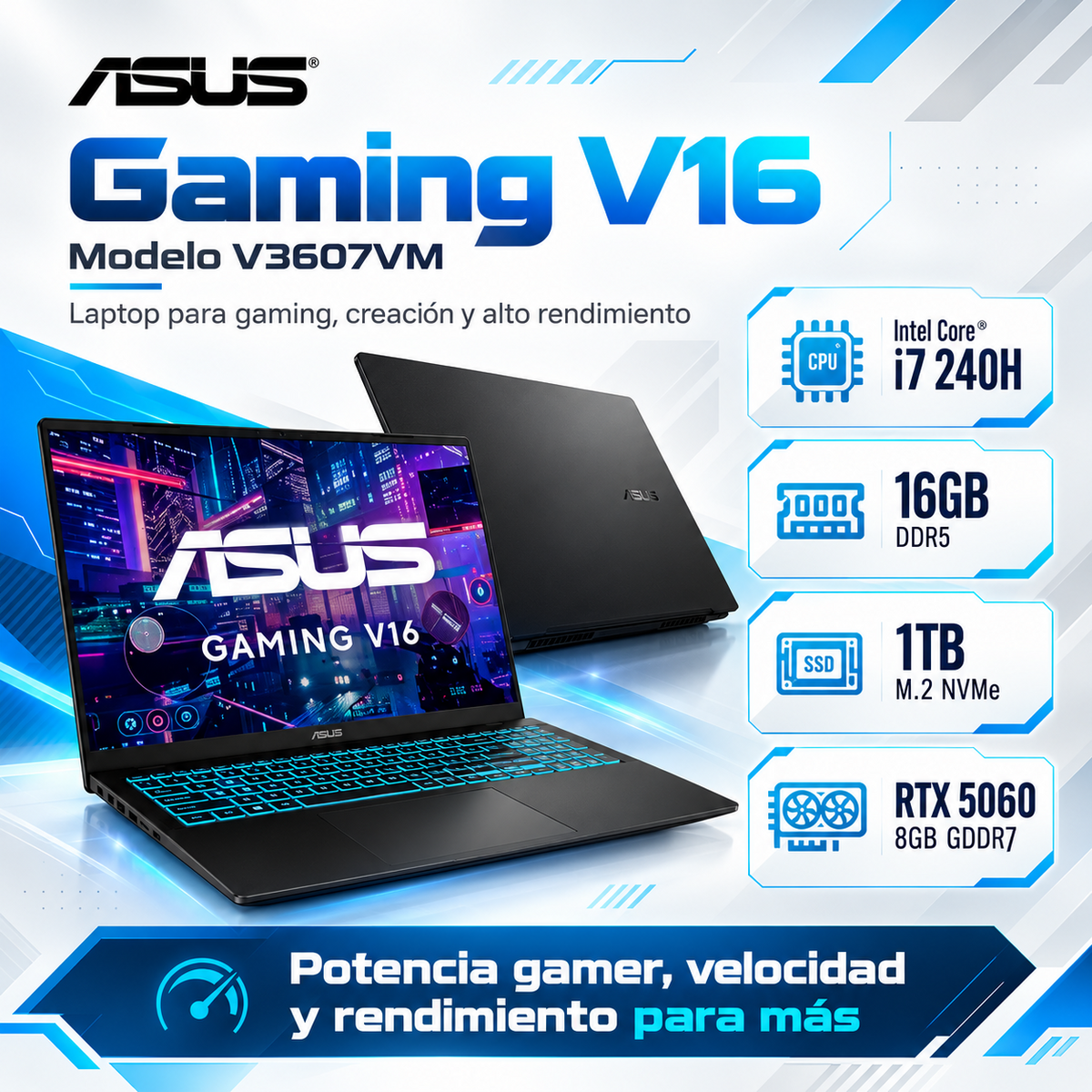 ASUS Gaming V16 V3607VM con Intel Core 7 240H y NVIDIA GeForce RTX 5060