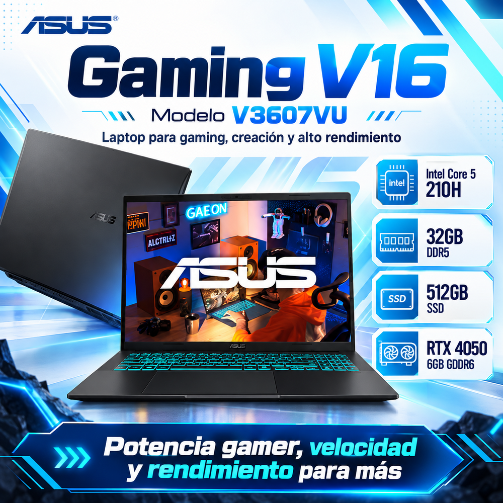 ASUS Gaming V16 V3607VU con Intel Core 5 210H, 32 GB DDR5, SSD 512 GB y RTX 4050 de 6 GB