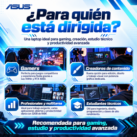 ASUS Gaming V16 para gamers, creadores de contenido, profesionales y estudiantes técnicos