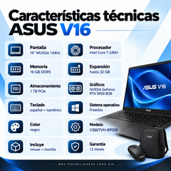 ASUS V16 V3607VH-RP058 Core 7 240H, 16 GB DDR5, SSD 1 TB, RTX 5050 8 GB — características técnicas