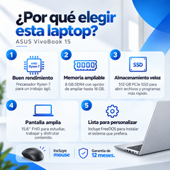 Ventajas ASUS Vivobook 15 M1502YA-BQ824: Ryzen 7, RAM ampliable, SSD 512 GB, pantalla Full HD y mouse incluido