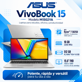Laptop ASUS Vivobook 15 M1502YA plateada, Ryzen 7 5825U, 16 GB RAM y SSD 512 GB