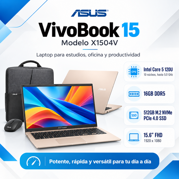 ASUS VivoBook 15 X1504V con Intel Core 5 120U, 16 GB DDR5 y SSD 512 GB