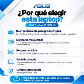 Ventajas ASUS VivoBook 15 X1504V para productividad y multitarea, con garantía de un año