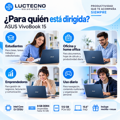 ASUS Vivobook 15 para estudiantes, oficina, emprendedores y uso diario; incluye mochila y mouse