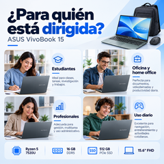 ASUS Vivobook Go 15 para estudiantes, oficina, profesionales y uso diario; incluye mochila y mouse