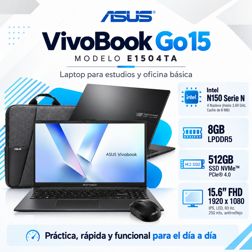 Laptop ASUS Vivobook Go 15 E1504TA | Intel N150 | 8 GB | SSD 512 GB