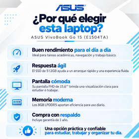 Ventajas del ASUS Vivobook Go 15 E1504TA para estudiar y trabajar, con garantía de un año