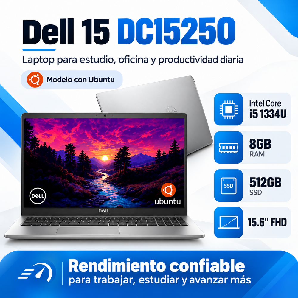 Dell 15 DC15250 con Intel Core i5-1334U, 8 GB RAM, SSD 512 GB y Ubuntu