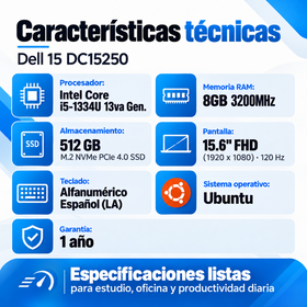 Especificaciones Dell 15 DC15250, pantalla Full HD de 15,6 pulgadas y 120 Hz