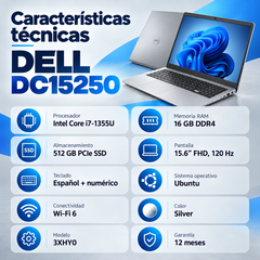 Dell DC15250 3XHY0, Core i7-1355U, 16 GB DDR4 y SSD 512 GB; incluye Ubuntu — características
