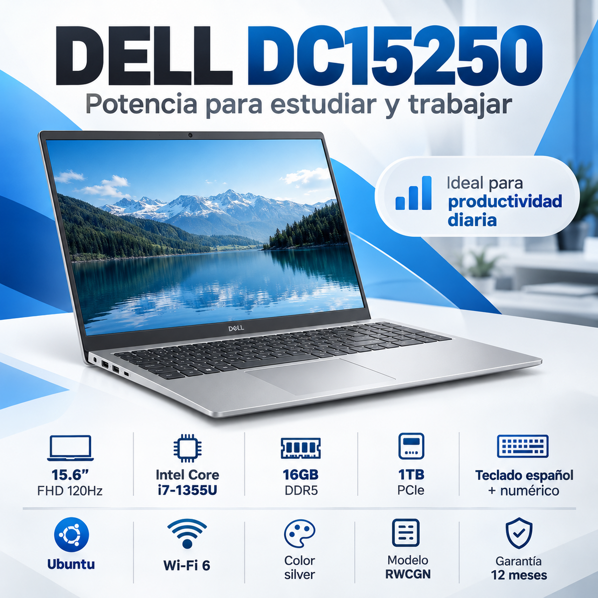 Dell DC15250 RWCGN Core i7-1355U, 16 GB DDR5 y SSD 1 TB — presentación
