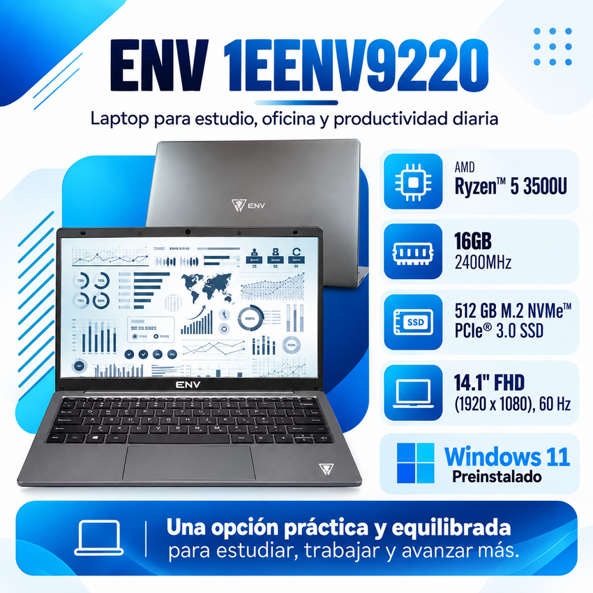 Laptop ENV 1EENV9220 | Ryzen 5 3500U | 16 GB RAM | SSD 512 GB | 14,1 pulgadas Full HD