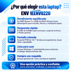 Ventajas de la ENV 1EENV9220 con teclado español y garantía de 1 año