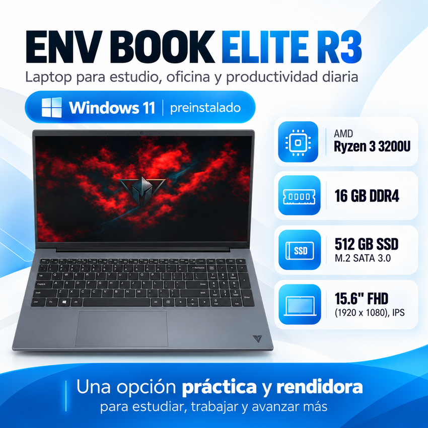 Laptop ENV Book Elite R3 | Ryzen 3 3200U | 16 GB DDR4 | SSD 512 GB | 15,6 pulgadas FHD IPS