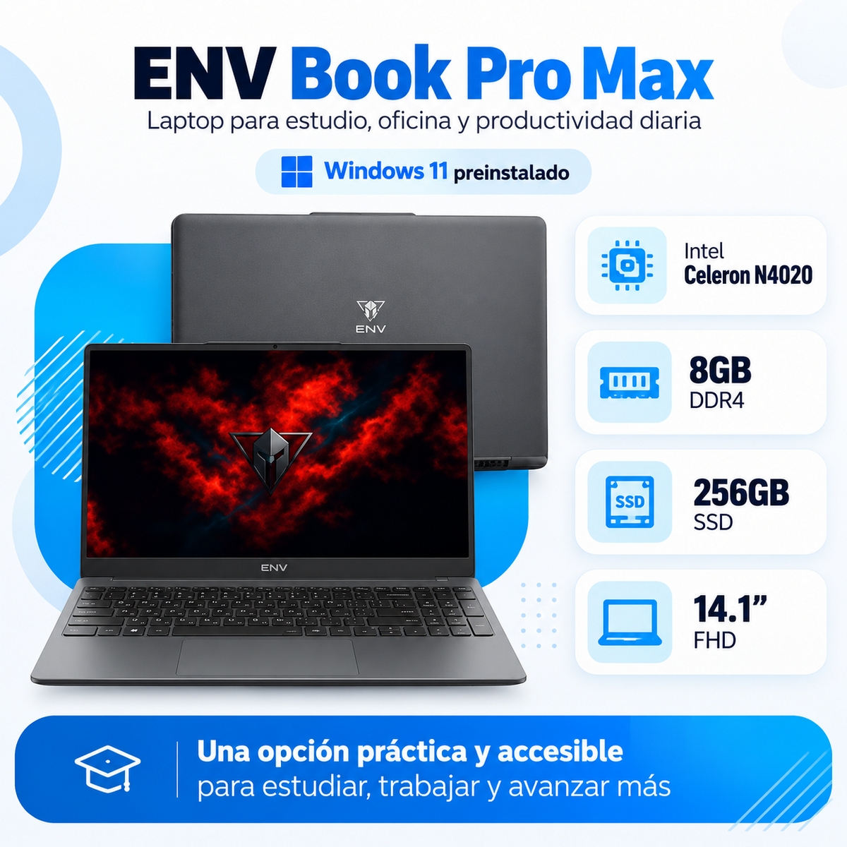 ENV Book Pro Max con Intel Celeron N4020, 8 GB DDR4, SSD 256 GB y Windows 11