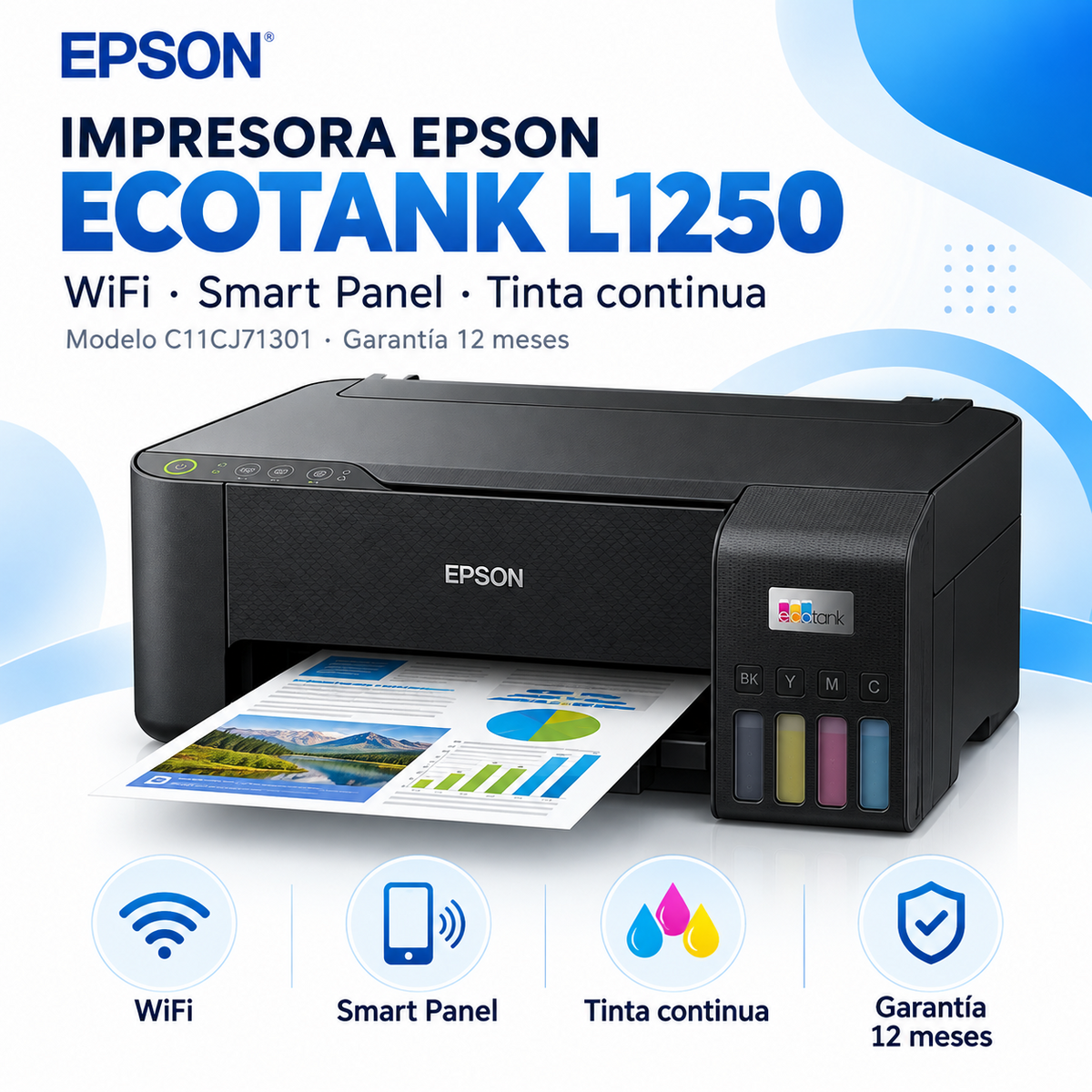 Epson EcoTank L1250 C11CJ71301 con Wi-Fi, Smart Panel y tinta continua