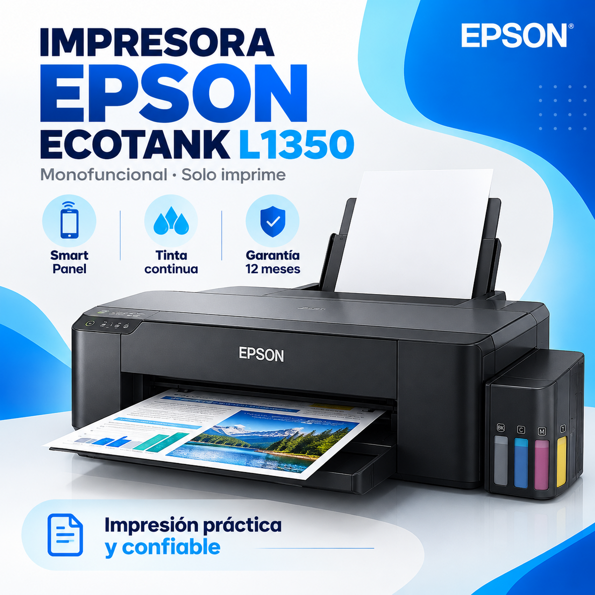 Impresora Epson EcoTank L1350 a color, tinta continua y Smart Panel