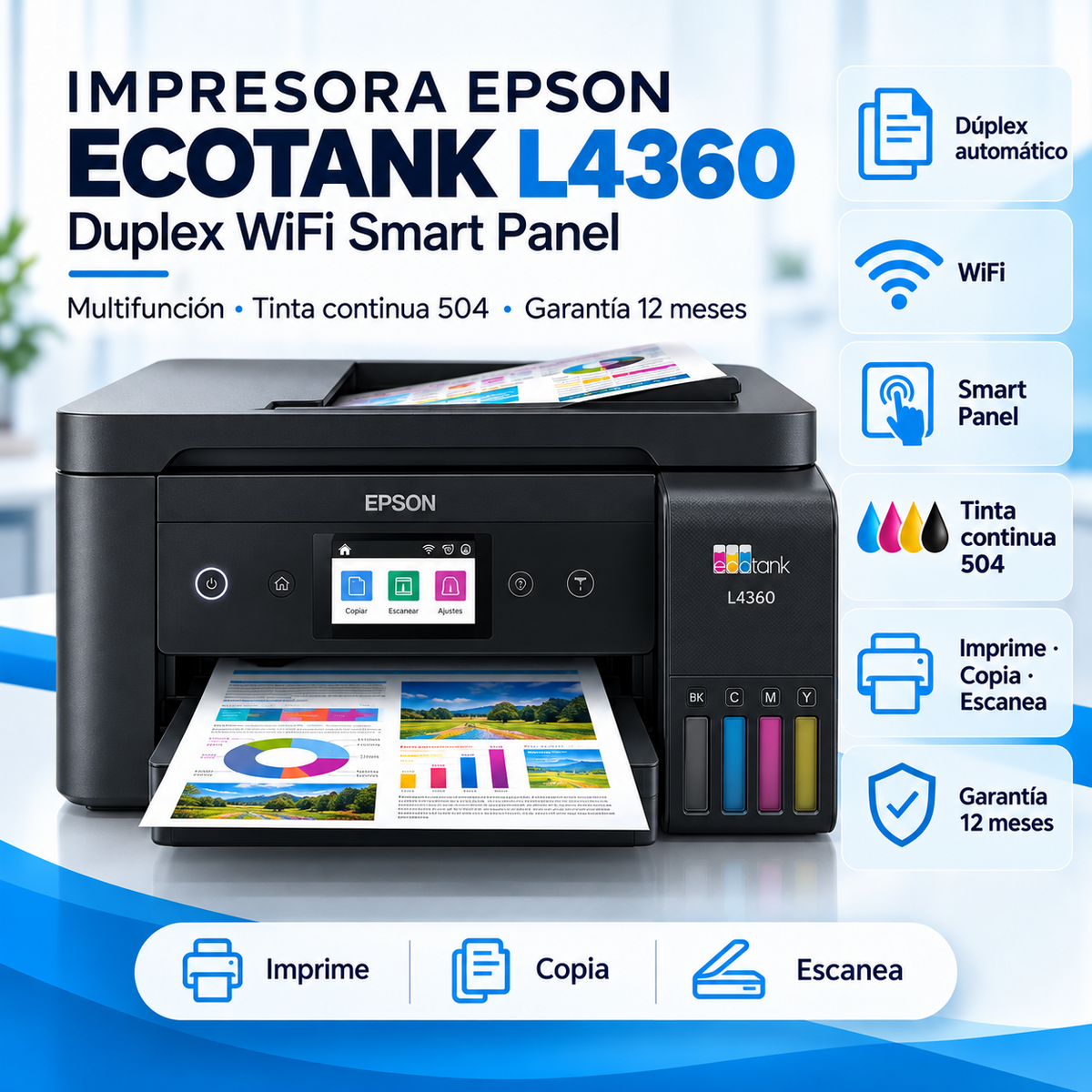 Epson EcoTank L4360 multifuncional nueva con Wi-Fi, dúplex automático y tinta continua 504