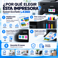 Beneficios Epson EcoTank L4360: tinta 504, Wi-Fi, impresión dúplex automática y garantía de 12 meses