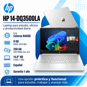 HP 14-DQ3500LA con Intel Celeron N4500, RAM 8 GB DDR4, SSD NVMe 256 GB y pantalla HD de 14 pulgadas