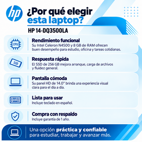 Ventajas de la HP 14-DQ3500LA para tareas cotidianas y garantía de 1 año