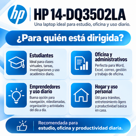 HP 14-DQ3502LA para estudiantes, oficina, emprendedores y uso doméstico