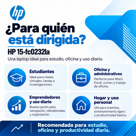 HP 15-fc0232la para estudiantes, oficina, emprendedores y uso doméstico