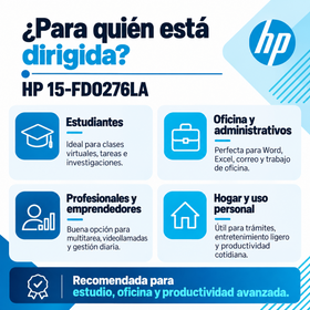 HP 15-FD0276LA para estudiantes, oficina, profesionales, emprendedores y uso personal