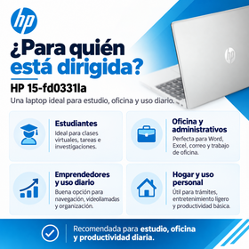 HP 15-fd0331la para estudiantes, oficina, emprendedores y uso doméstico