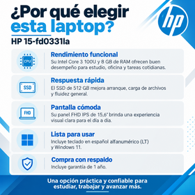 Ventajas de la HP 15-fd0331la con Windows 11, teclado español y garantía de 1 año