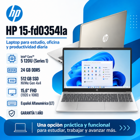 HP 15-fd0354la con Intel Core 5 120U, RAM 24 GB DDR5, SSD 512 GB y pantalla Full HD de 15,6 pulgadas