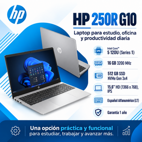 HP 250R G10 con Intel Core 5 120U, RAM 16 GB, SSD 512 GB y pantalla HD IPS de 15,6 pulgadas