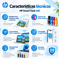 Características de HP Smart Tank 580 con Wi-Fi y aplicación HP Smart