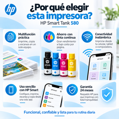 Ventajas de HP Smart Tank 580, tintas GT53XL y GT52 y garantía de 24 meses