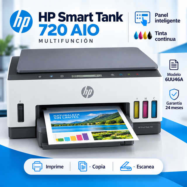 HP Smart Tank 720 6UU46A multifuncional nueva con panel LCD, tinta continua y garantía de 24 meses