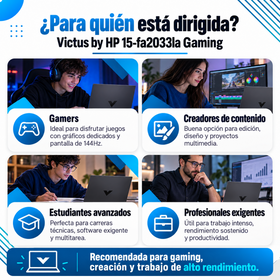 Victus by HP 15-fa2033la para gamers, creadores de contenido, estudiantes y profesionales