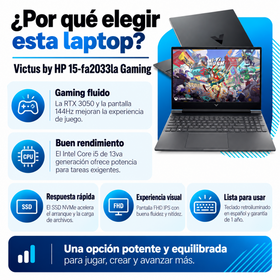 Ventajas Victus HP 15-fa2033la: gráficos RTX 3050, Core i5, SSD NVMe, pantalla 144 Hz y teclado retroiluminado en español