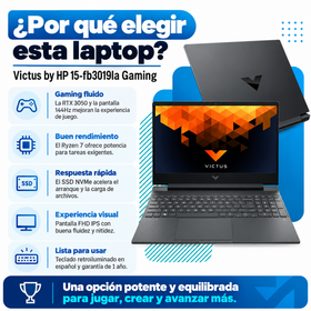 Ventajas Victus HP 15-fb3019la: Ryzen 7, RTX 3050, SSD NVMe, pantalla Full HD IPS y teclado retroiluminado en español