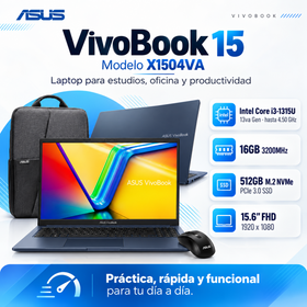 Kit ASUS VivoBook 15 X1504VA con Intel Core i3-1315U, RAM 16 GB, SSD 512 GB, mochila y mouse
