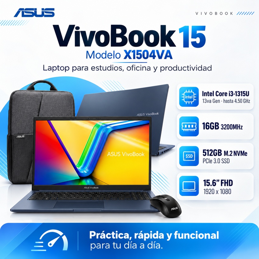 Kit Laptop ASUS VivoBook 15 X1504VA | Core i3-1315U | 16 GB | SSD 512 GB