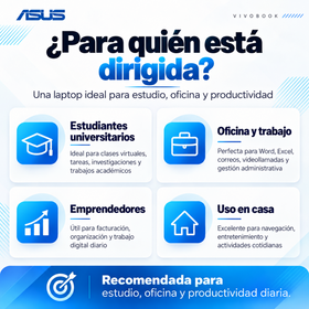 ASUS VivoBook 15 X1504VA para estudiantes universitarios, oficina, emprendedores y uso en casa