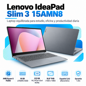 Lenovo IdeaPad Slim 3 15AMN8 con Ryzen 5 7520U, RAM 16 GB LPDDR5 y SSD 512 GB: imagen principal